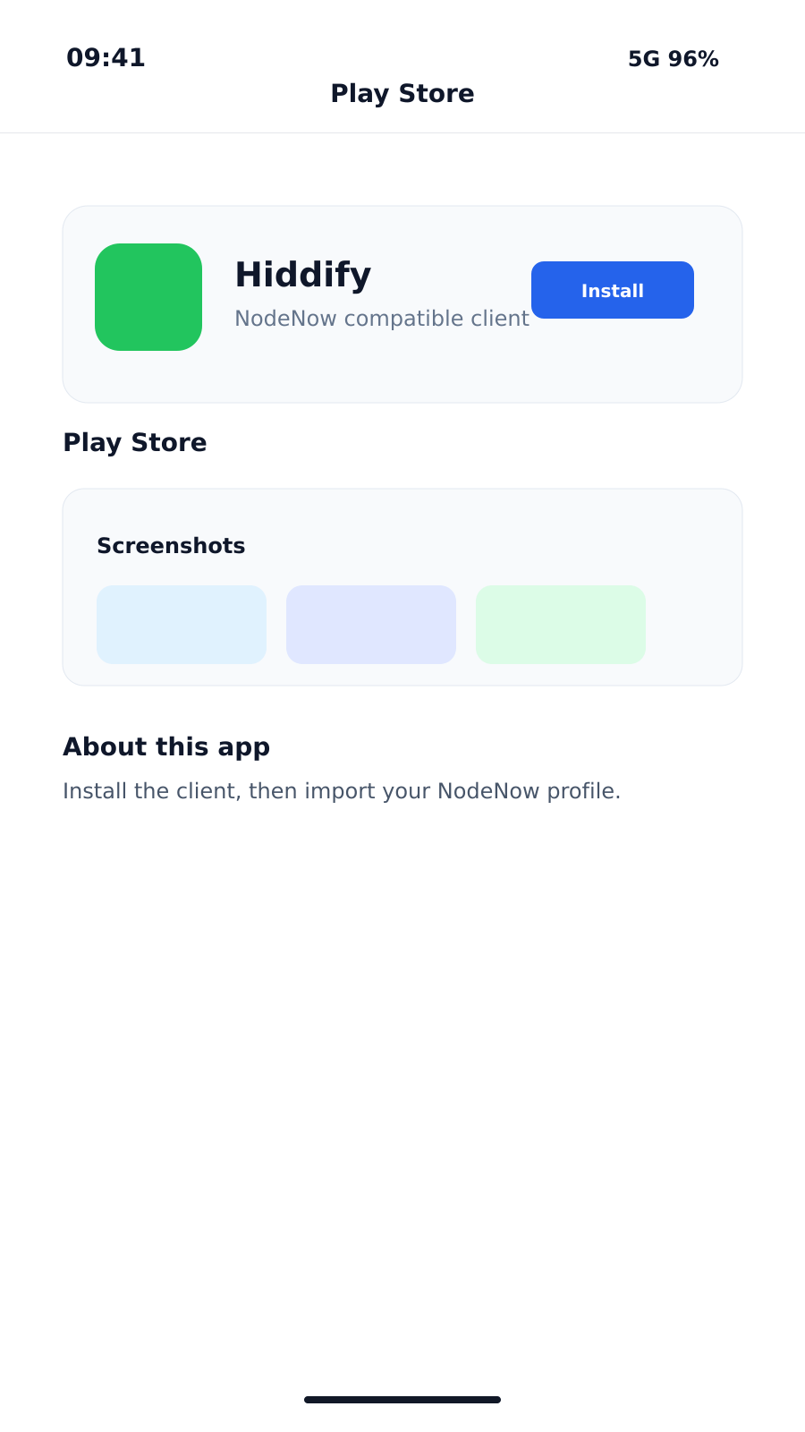 Android에서 Hiddify 설치 화면
