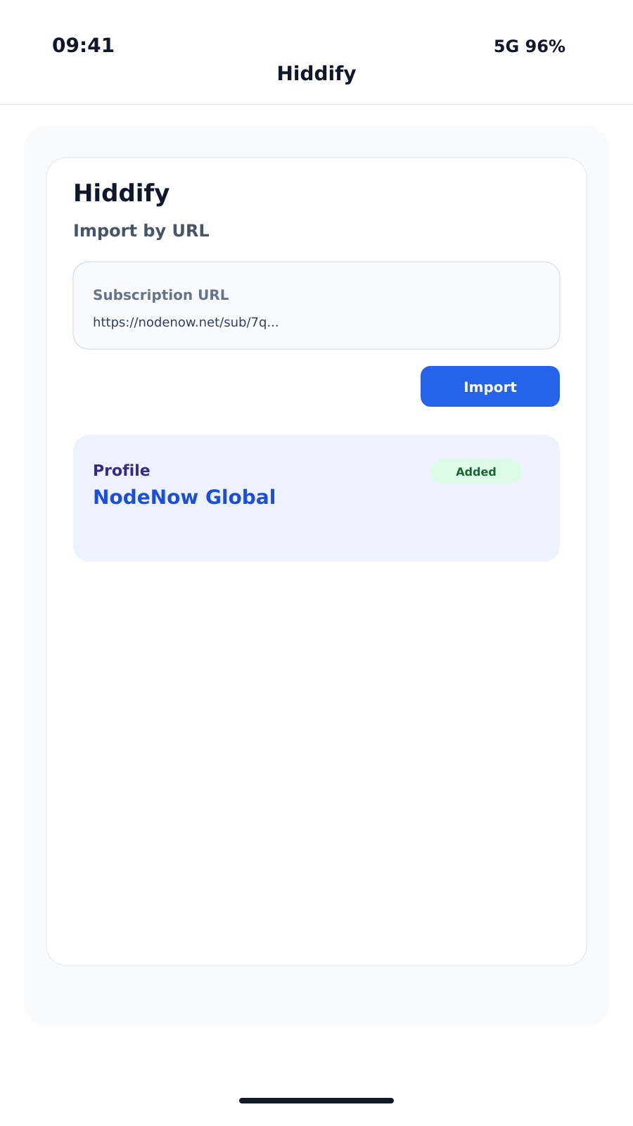 Android Hiddify 앱에 구독 URL 추가