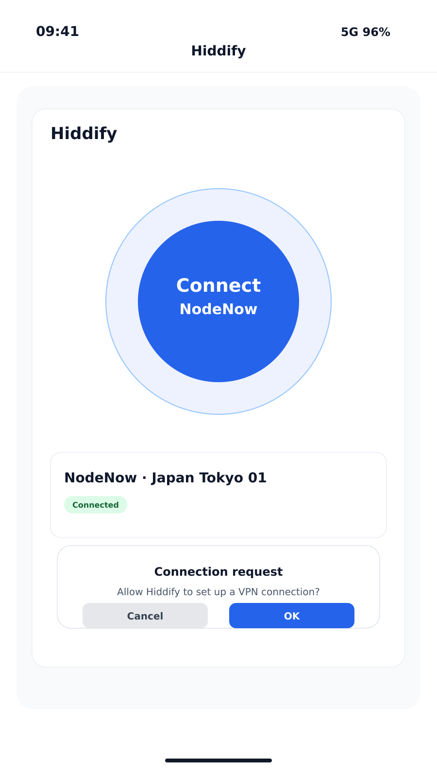 Android Hiddify에서 VPN 연결 허용 후 접속